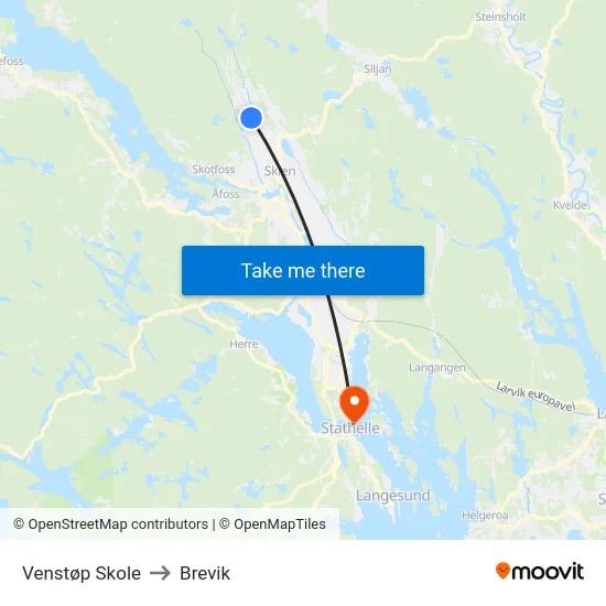 Venstøp Skole to Brevik map