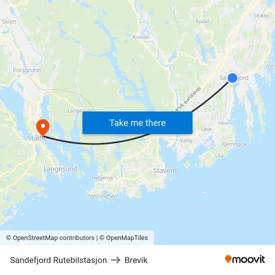 Sandefjord Rutebilstasjon to Brevik map