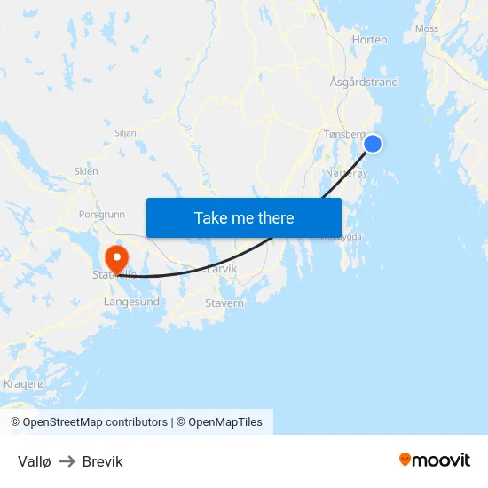 Vallø to Brevik map