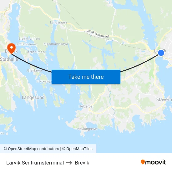 Larvik Sentrumsterminal to Brevik map