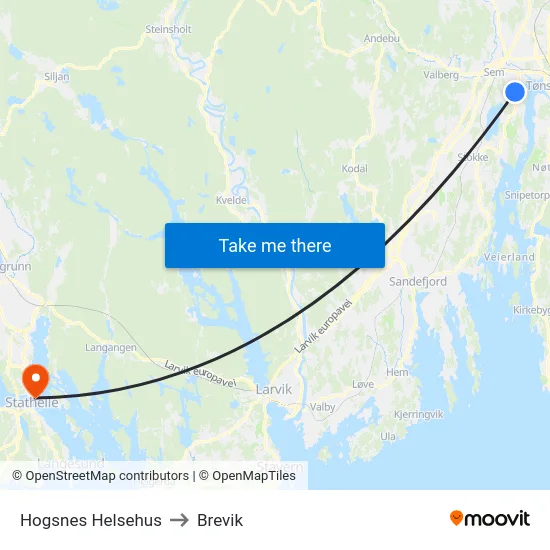 Hogsnes Helsehus to Brevik map