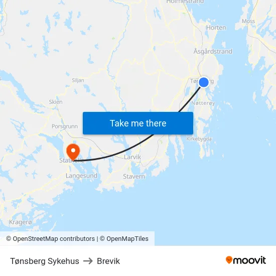 Tønsberg Sykehus to Brevik map