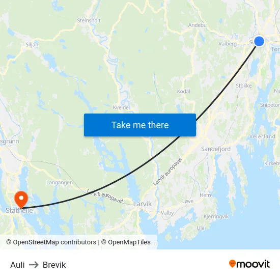 Auli to Brevik map