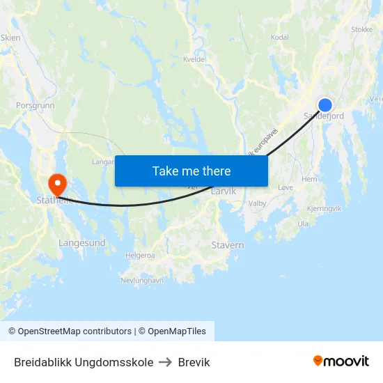 Breidablikk Ungdomsskole to Brevik map