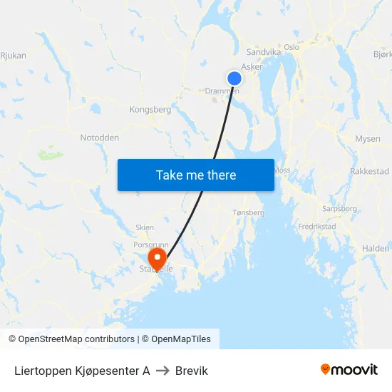 Liertoppen Kjøpesenter A to Brevik map