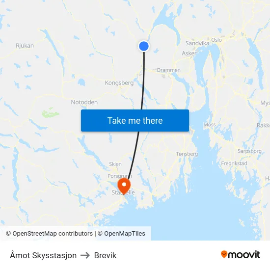 Åmot Skysstasjon to Brevik map