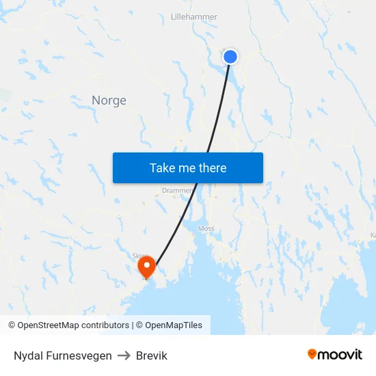 Nydal Furnesvegen to Brevik map