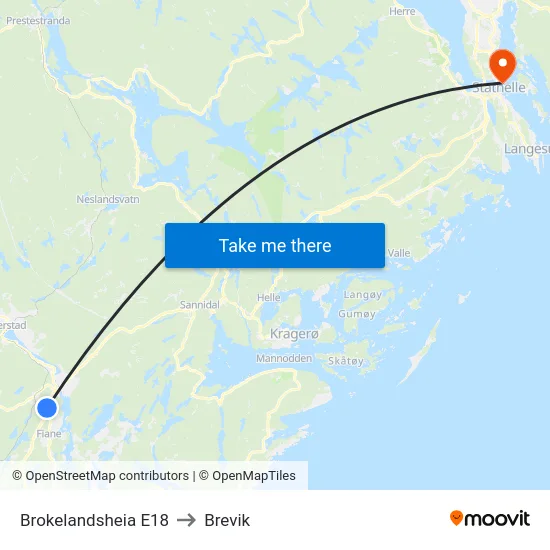 Brokelandsheia E18 to Brevik map