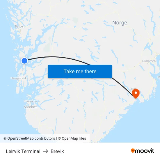 Leirvik Terminal to Brevik map