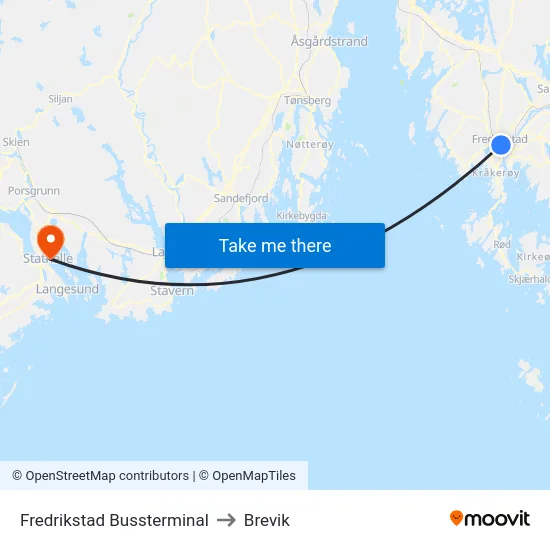 Fredrikstad Bussterminal to Brevik map