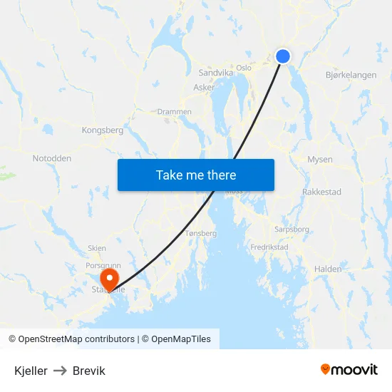 Kjeller to Brevik map