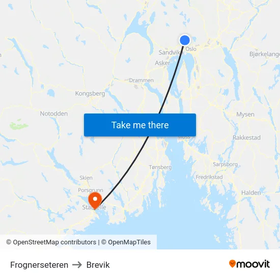 Frognerseteren to Brevik map