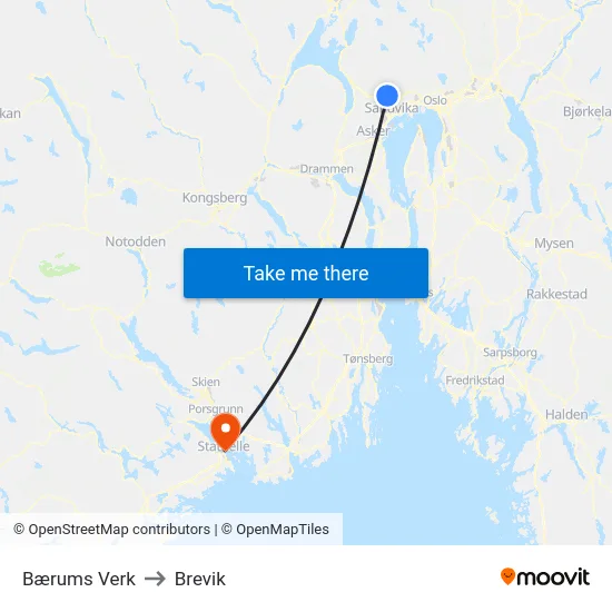 Bærums Verk to Brevik map