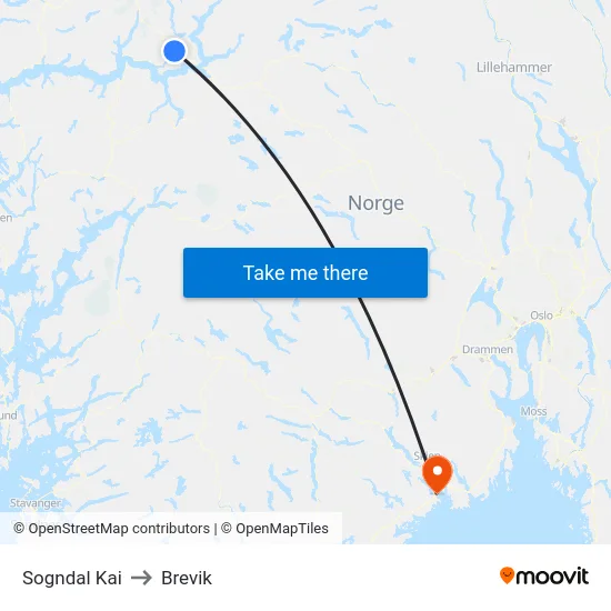 Sogndal Kai to Brevik map