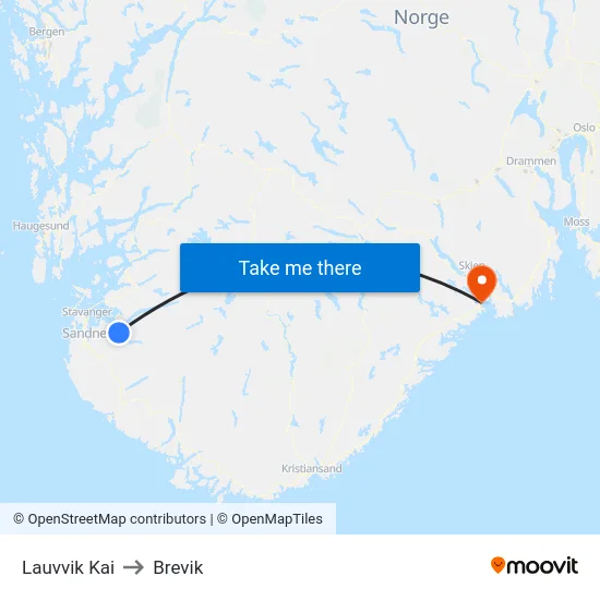 Lauvvik Kai to Brevik map