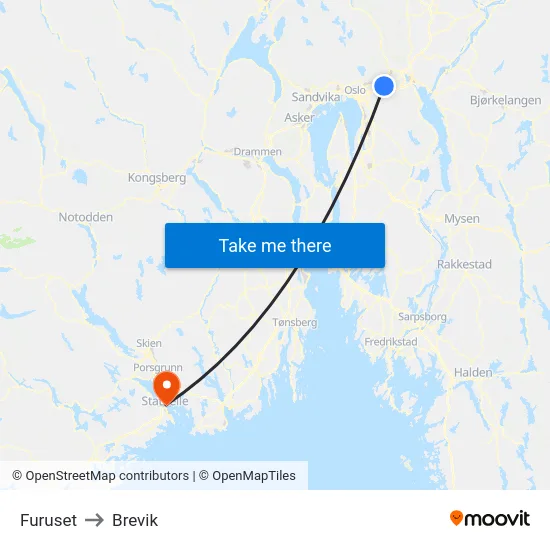 Furuset to Brevik map