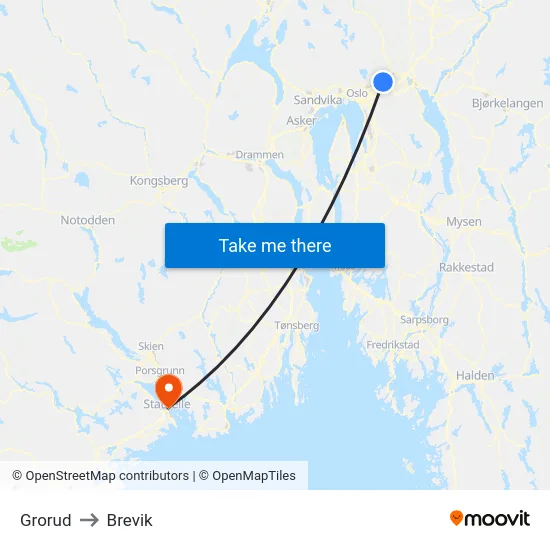 Grorud to Brevik map