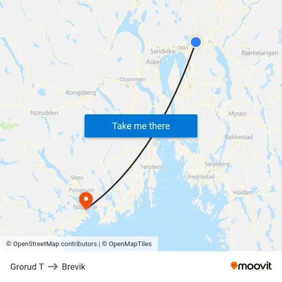 Grorud T to Brevik map