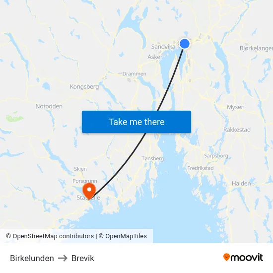 Birkelunden to Brevik map