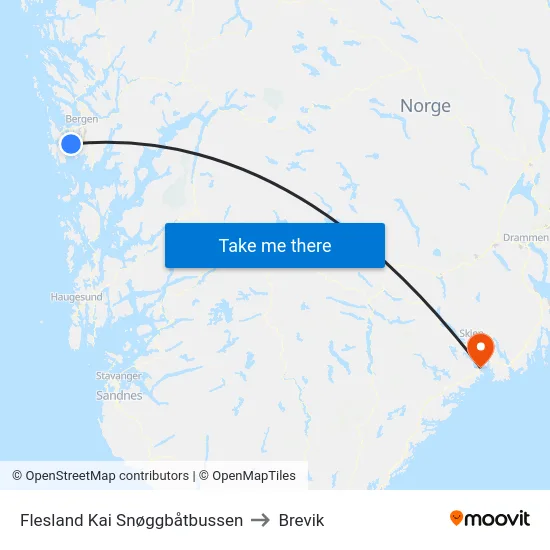 Flesland Kai Snøggbåtbussen to Brevik map
