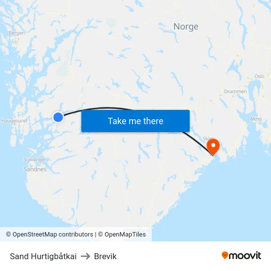 Sand Hurtigbåtkai to Brevik map