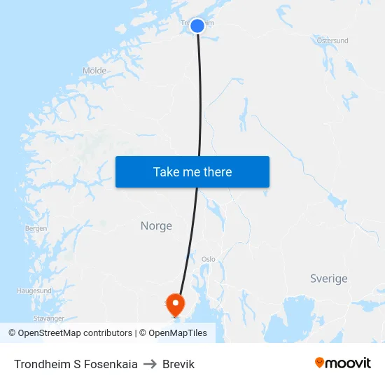 Trondheim S Fosenkaia to Brevik map