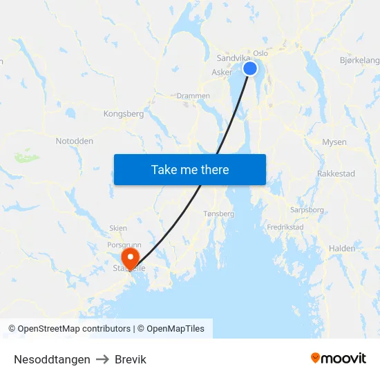 Nesoddtangen to Brevik map
