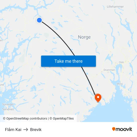 Flåm Kai to Brevik map
