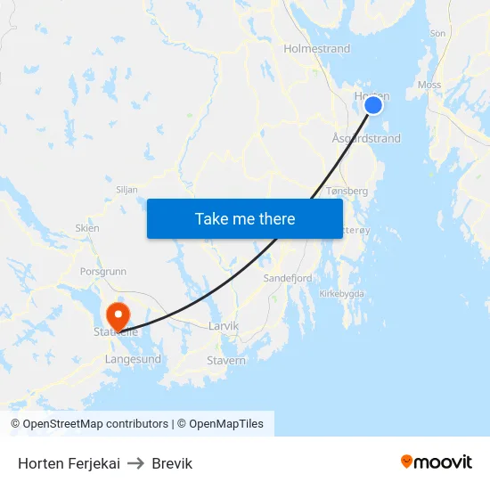 Horten Ferjekai to Brevik map