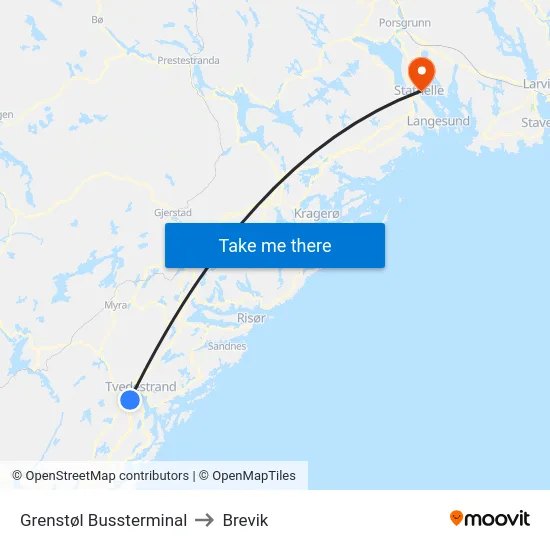 Grenstøl Bussterminal to Brevik map