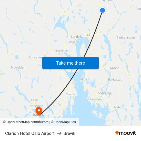 Clarion Hotel Oslo Airport to Brevik map