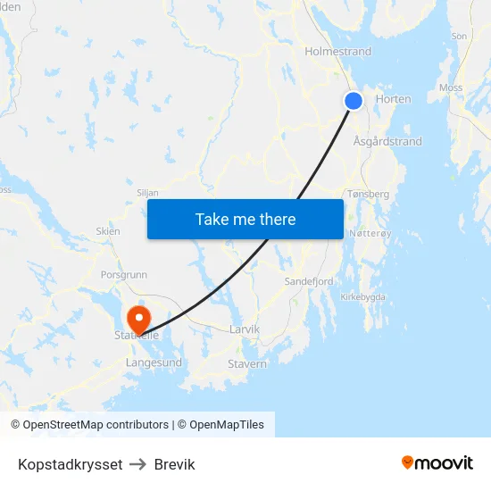 Kopstadkrysset to Brevik map