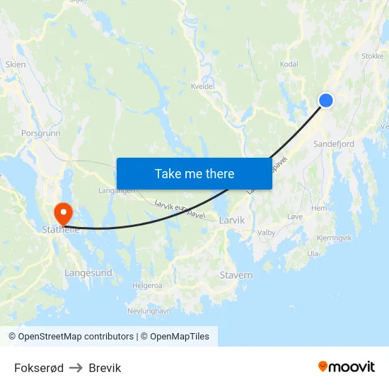 Fokserød to Brevik map