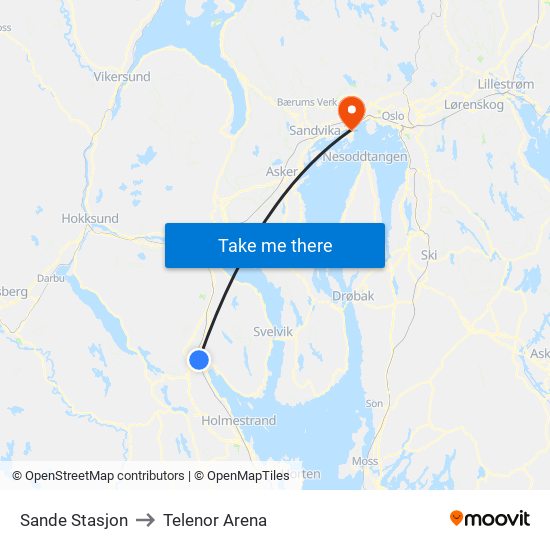 Sande Stasjon to Telenor Arena map