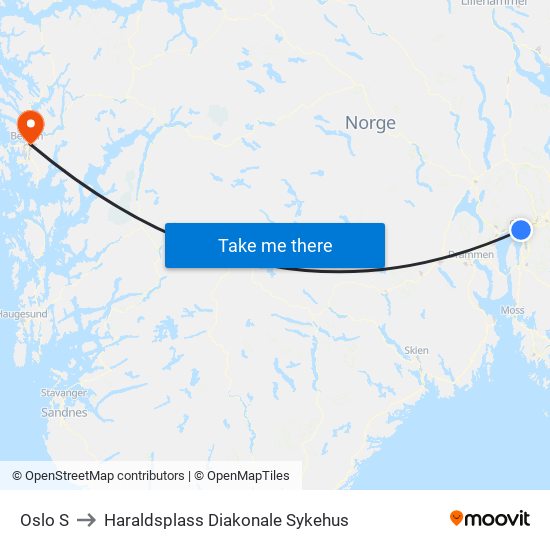 Oslo S to Haraldsplass Diakonale Sykehus map