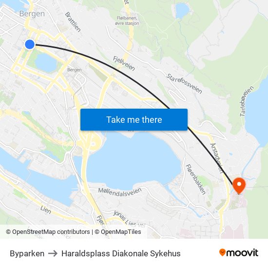 Byparken to Haraldsplass Diakonale Sykehus map