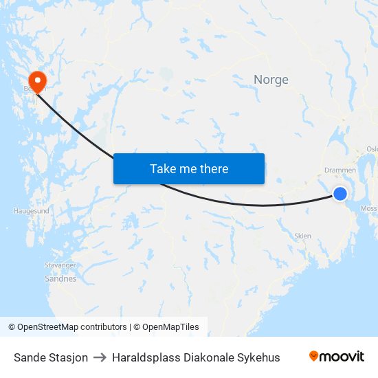 Sande Stasjon to Haraldsplass Diakonale Sykehus map