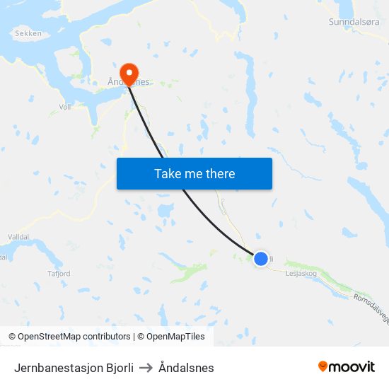 Jernbanestasjon Bjorli to Åndalsnes map