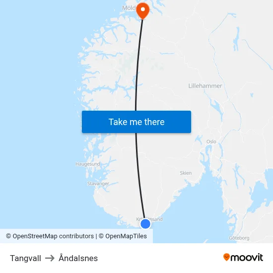 Tangvall to Åndalsnes map