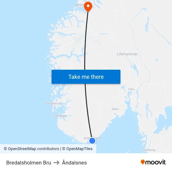 Bredalsholmen Bru to Åndalsnes map