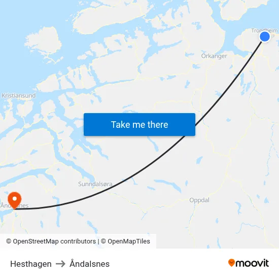 Hesthagen to Åndalsnes map