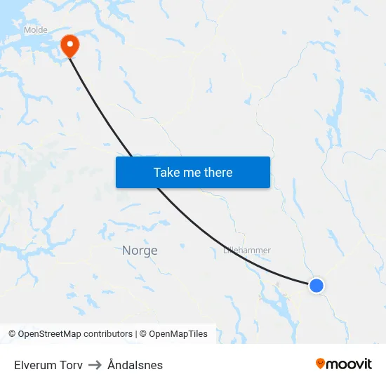 Elverum Torv to Åndalsnes map