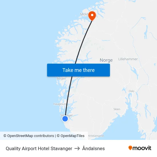 Quality Airport Hotel Stavanger to Åndalsnes map