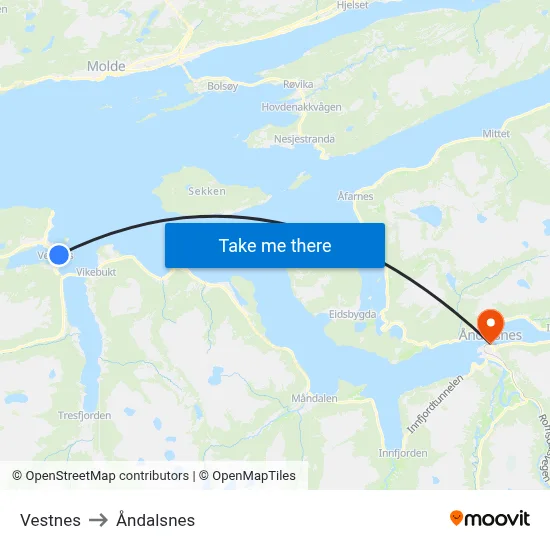 Vestnes to Åndalsnes map