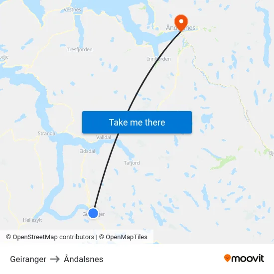 Geiranger to Åndalsnes map
