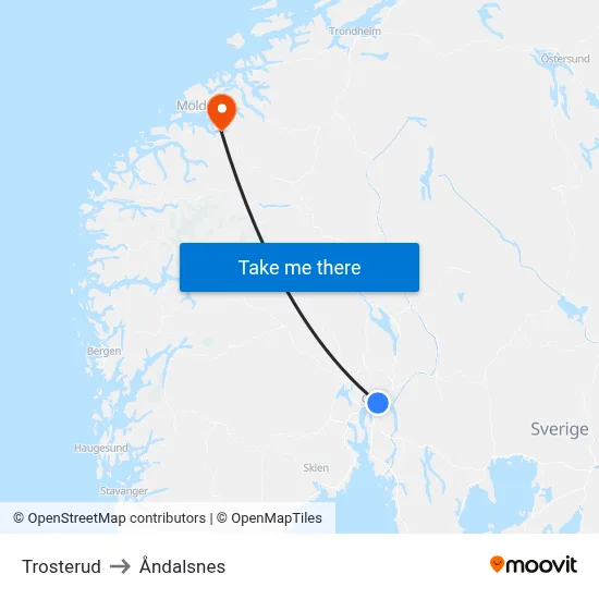 Trosterud to Åndalsnes map