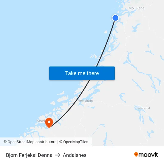 Bjørn Ferjekai Dønna to Åndalsnes map