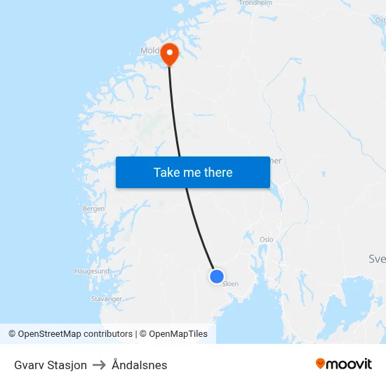 Gvarv Stasjon to Åndalsnes map