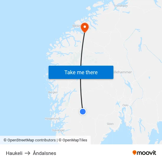 Haukeli to Åndalsnes map