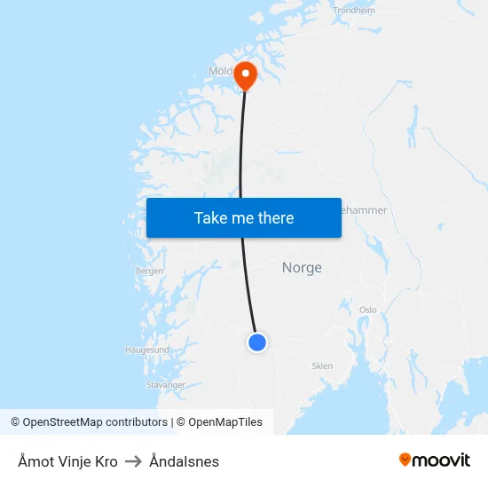 Åmot Vinje Kro to Åndalsnes map
